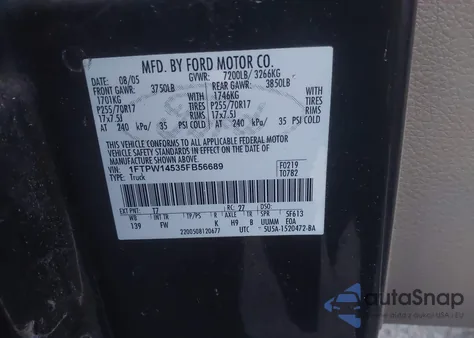 2005 Ford F-150 Fx4/Lariat/Xlt from USA, damaged, VIN 1FTPW14535FB56689